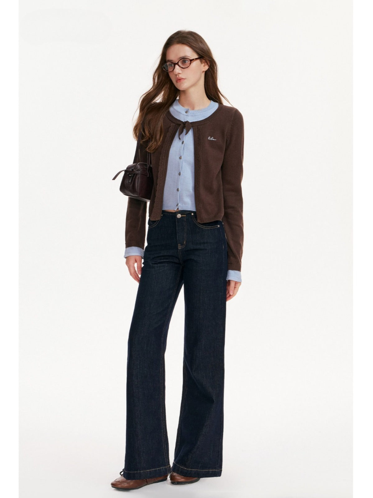Contrast Layered Bow Knit Cardigan