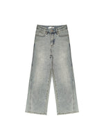 Light Blue Washed Distressed Straight-Leg Jeans