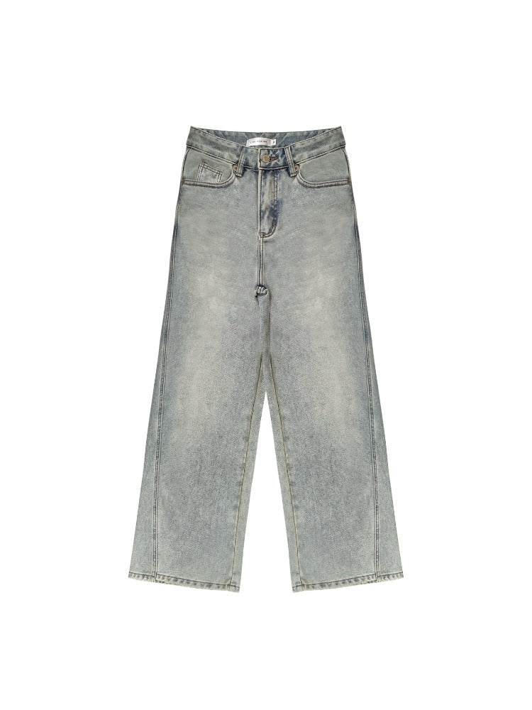 Light Blue Washed Distressed Straight-Leg Jeans