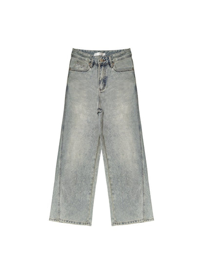 Light Blue Washed Distressed Straight-Leg Jeans