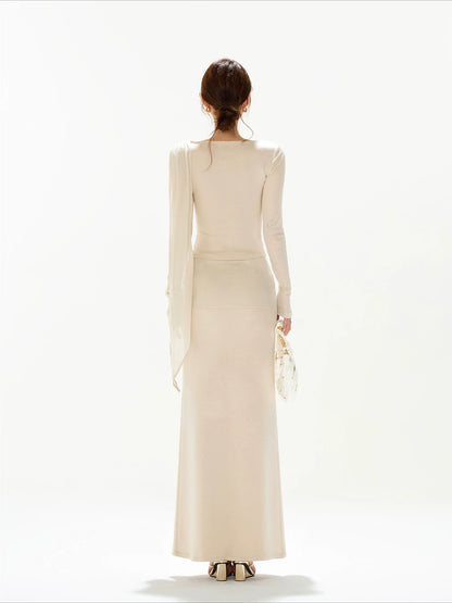 Apricot Ruched Knit Top &amp; Skirt Set