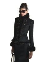 Faux Fur Double-Breasted Waist-Coated Jacket & Skirt Set