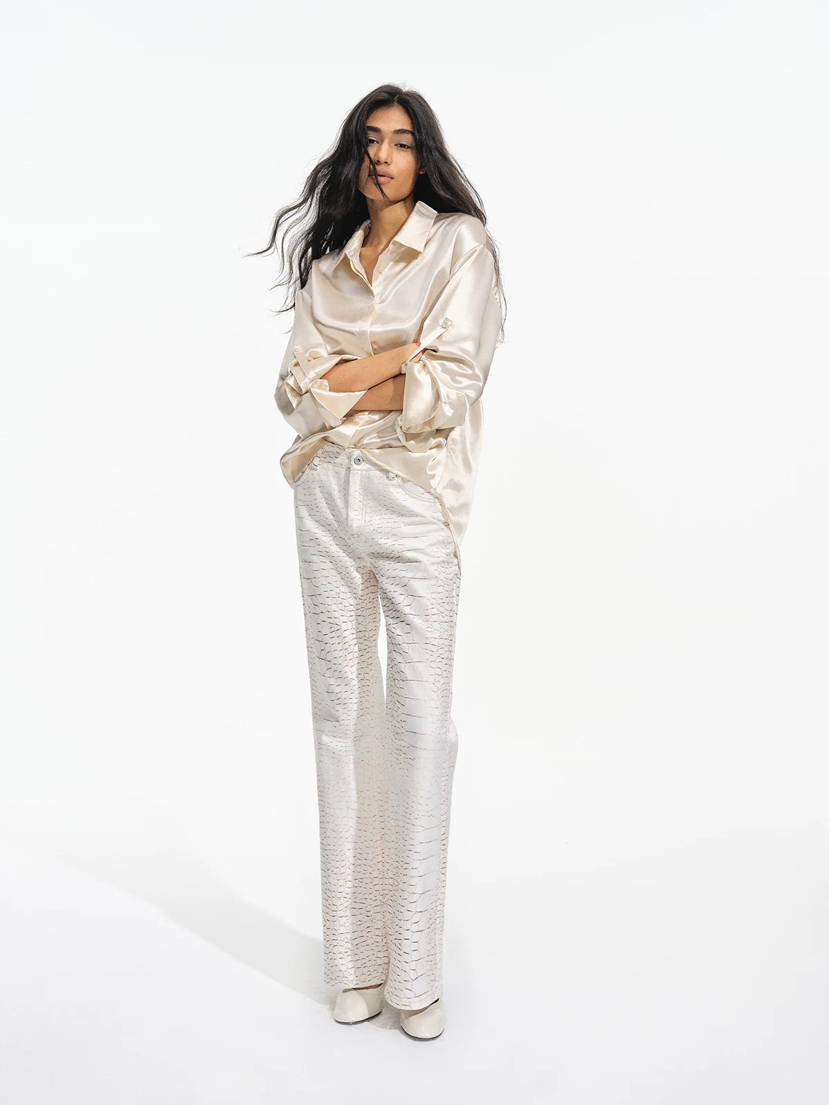 Snake Print Flare Cargo Pants