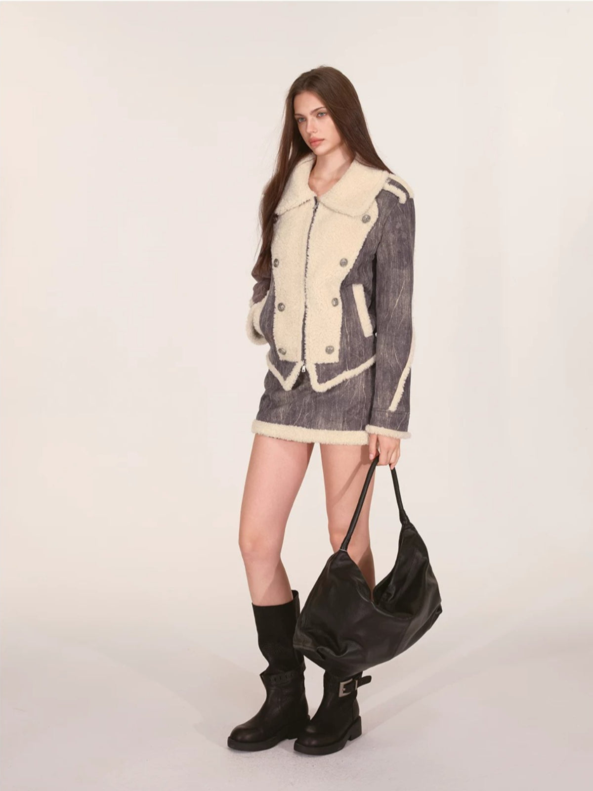 Sherpa Trimmed Jacket &amp; Skirt Set