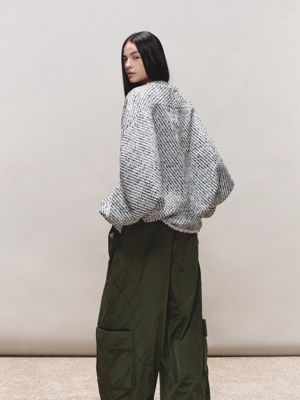 Bouclé Stripe Cape Coat