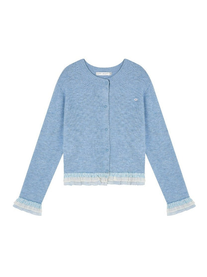 Plaid Lace Trim Knit Cardigan