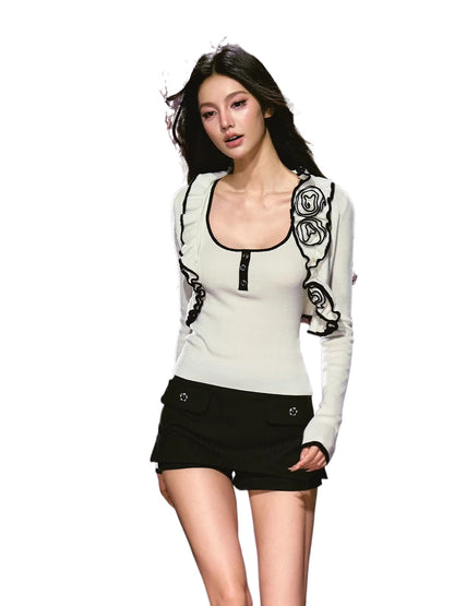 Rose Trim Cardigan Set