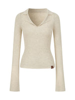 Ribbed Wool Polo Top