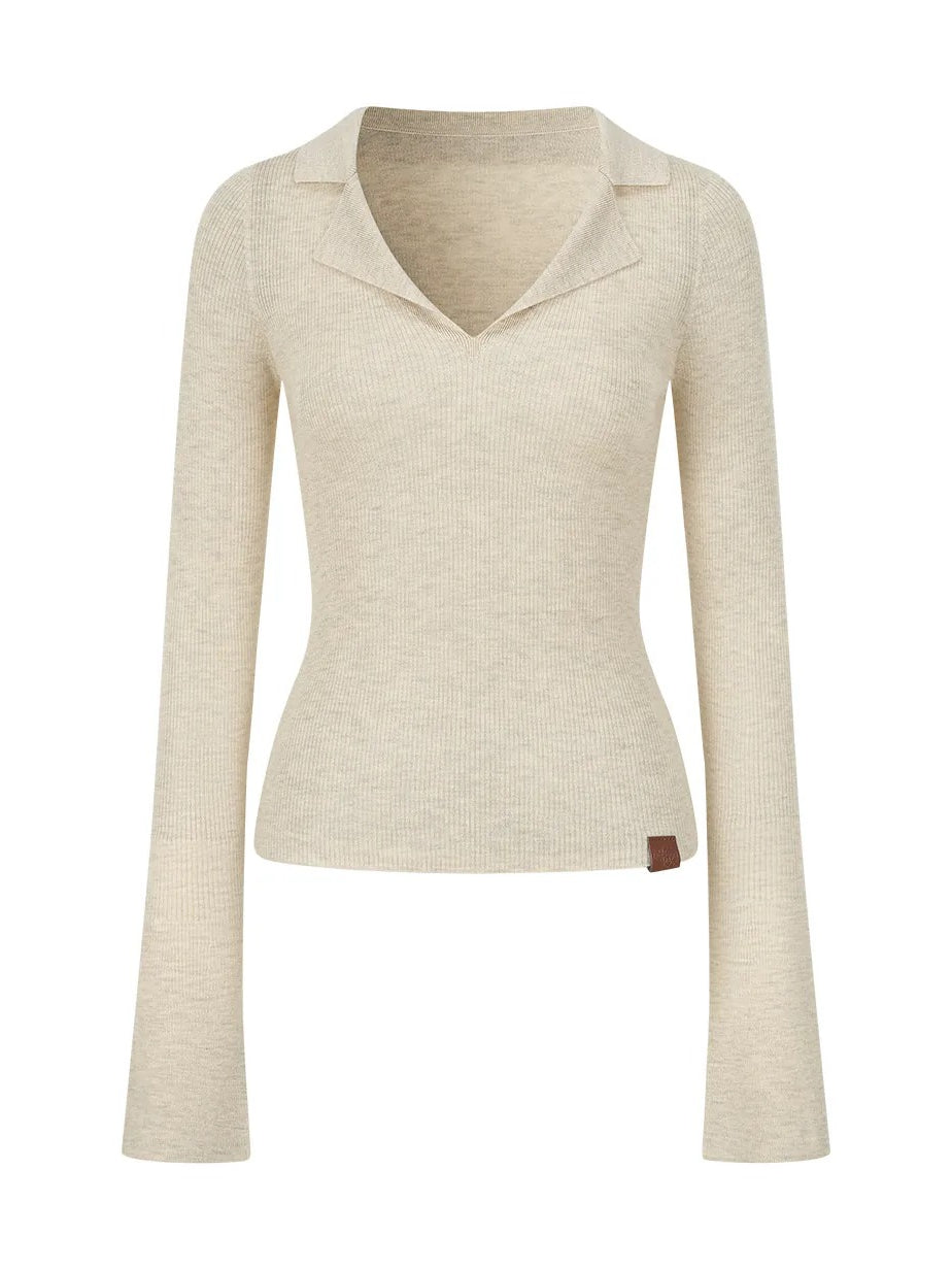 Ribbed Wool Polo Top