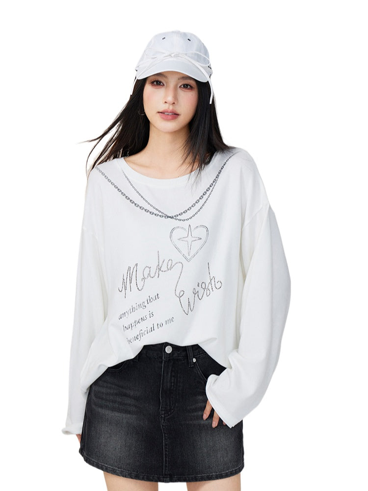 Rhinestone Letter Long-Sleeve T-Shirt