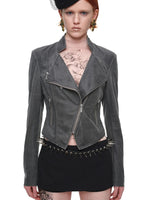 Double-Collar Faux Leather Jacket