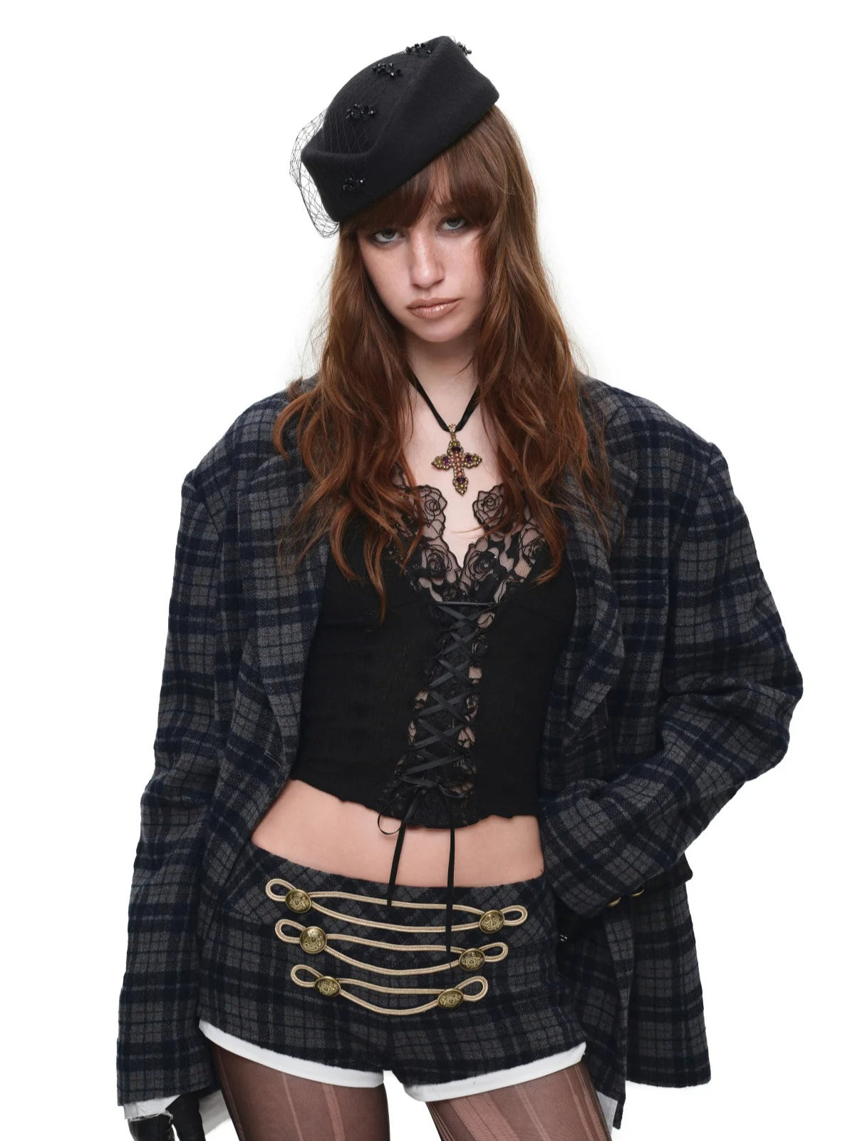 Vintage Plaid Oversized Wool Blazer