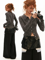 Soft Ruffle Trim V-Neck Cropped Knit Top
