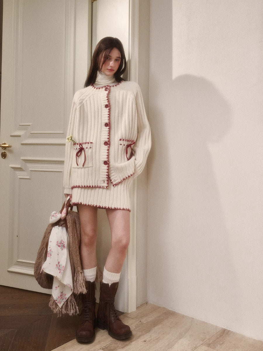 Latitude 69° Wool Contrast Trim Knit Sweater Set