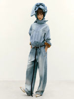 Denim Pleated Wide Leg Pants