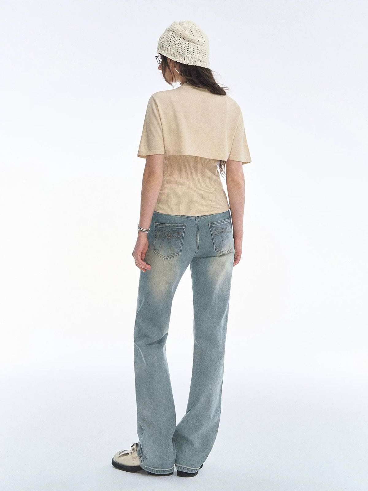 Vintage Bow Embroidered Straight Jeans