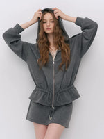 Gray Drawstring Hoodie & Skirt Set