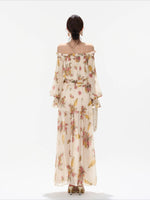 Floral Print Off Shoulder Chiffon Dress