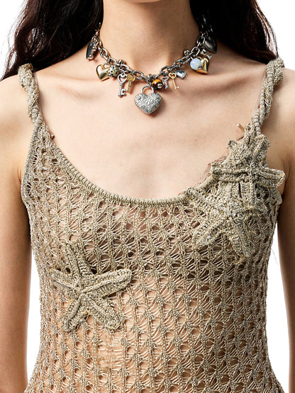 Handcrafted Starfish Knit Tie-Back Tank Top