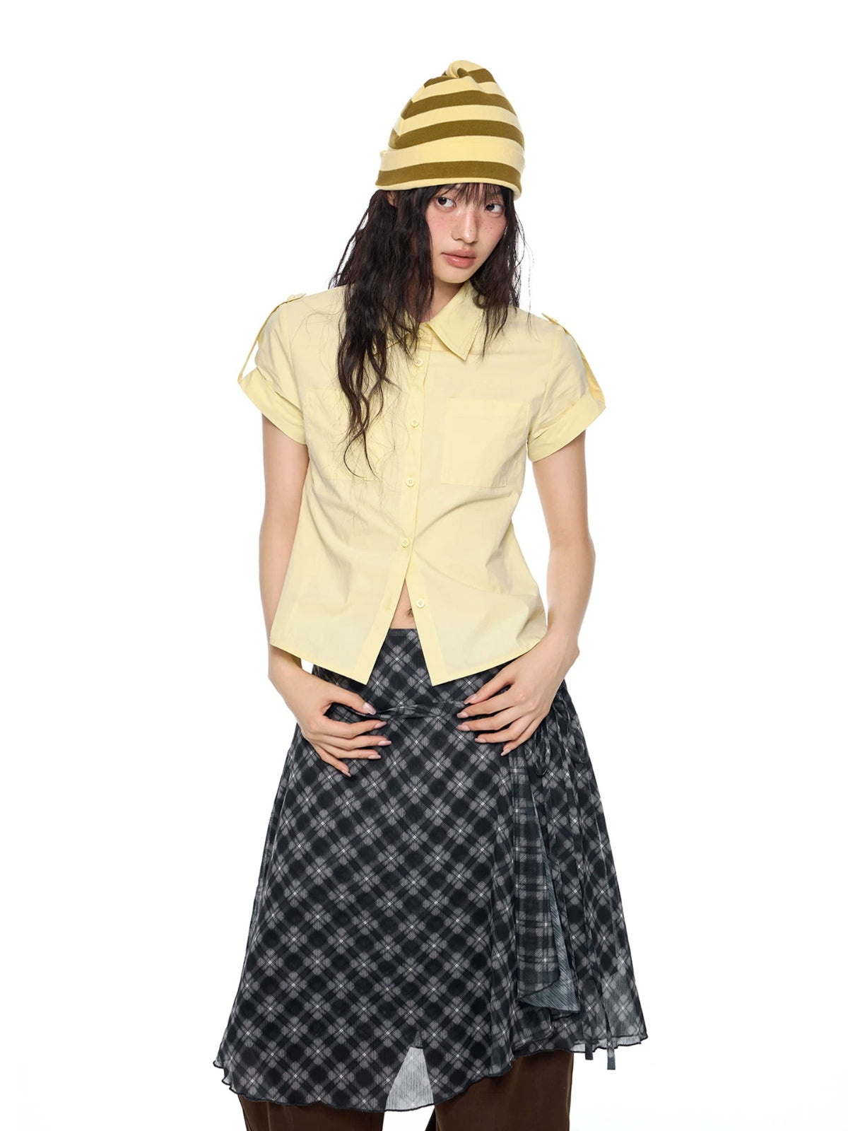 Plaid Short Sleeve Slim Shirt