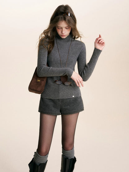Ribbed Turtleneck Knit Top