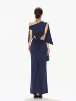 Asymmetrical Satin Maxi Dress