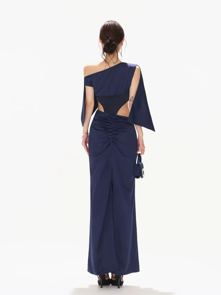 Asymmetrical Satin Maxi Dress