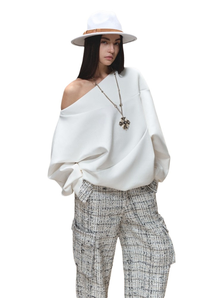 Asymmetric Off-Shoulder Oversized Sweatshirt