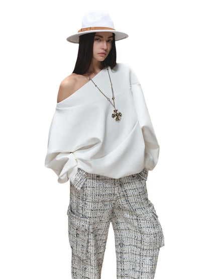 Asymmetric Off-Shoulder Oversized Sweatshirt