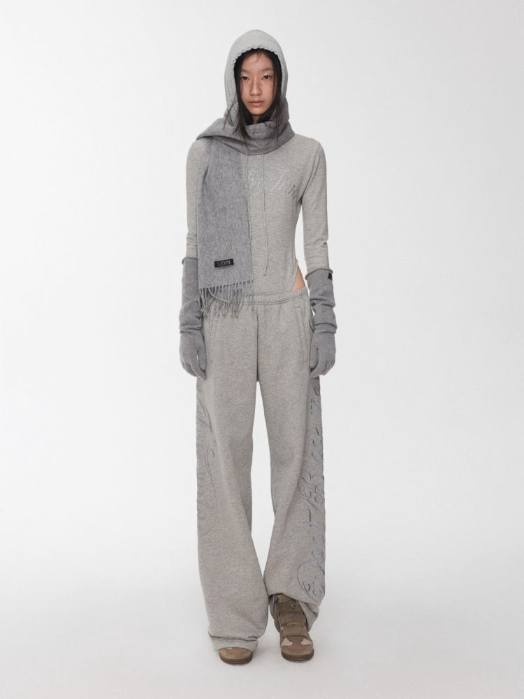 Letter Embroidery Hooded Bodysuit