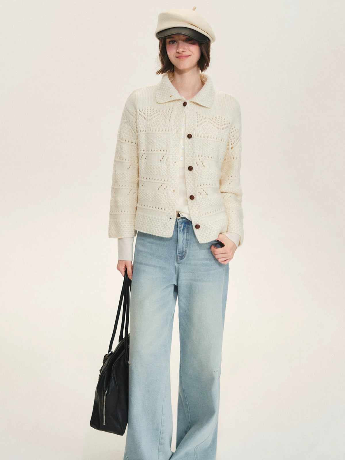 Handcrafted Wool Crochet Collar Cardigan