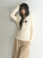 Fur-Trimmed Hooded Toggle Cable-Knit Sweater