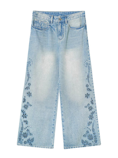 Embroidered Wide-Leg Jeans