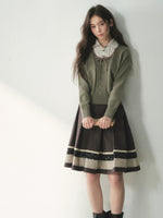 Floral Collar Bow Cable Knit Sweater