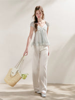 Pleated Lace Puff Tee