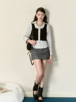 Black & Beige Ribbon Knit Tank Top