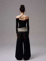 Double Waistband Raw Denim Wide-Leg Jeans