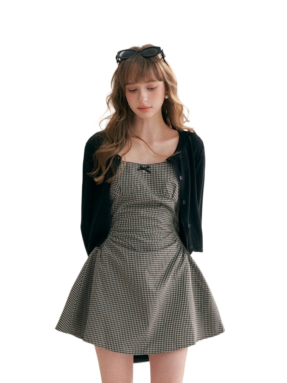 Pleated Gingham Cami Dress
