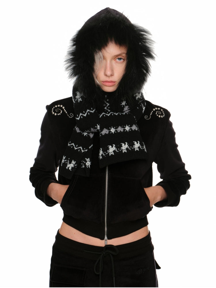 Cat Jacquard Slim-Fit Knit Cardigan &amp; Scarf