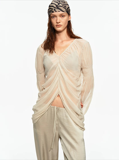 Draped Chiffon V Blouse
