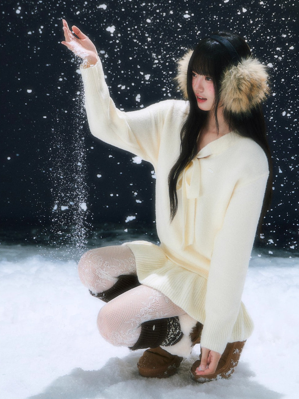 Beige Tie-Front Knit Dress