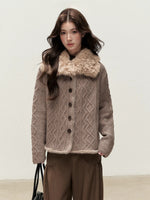 Faux Fur Collar Cable Knit Cardigan