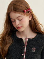 Gray Plaid Trim Cardigan