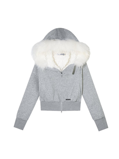 Fleece Waist-Tightening Fur Hoodie &amp; Pants Set