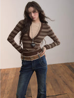 Color-Blocked Stripe Crew Neck Long Sleeve Knit Top