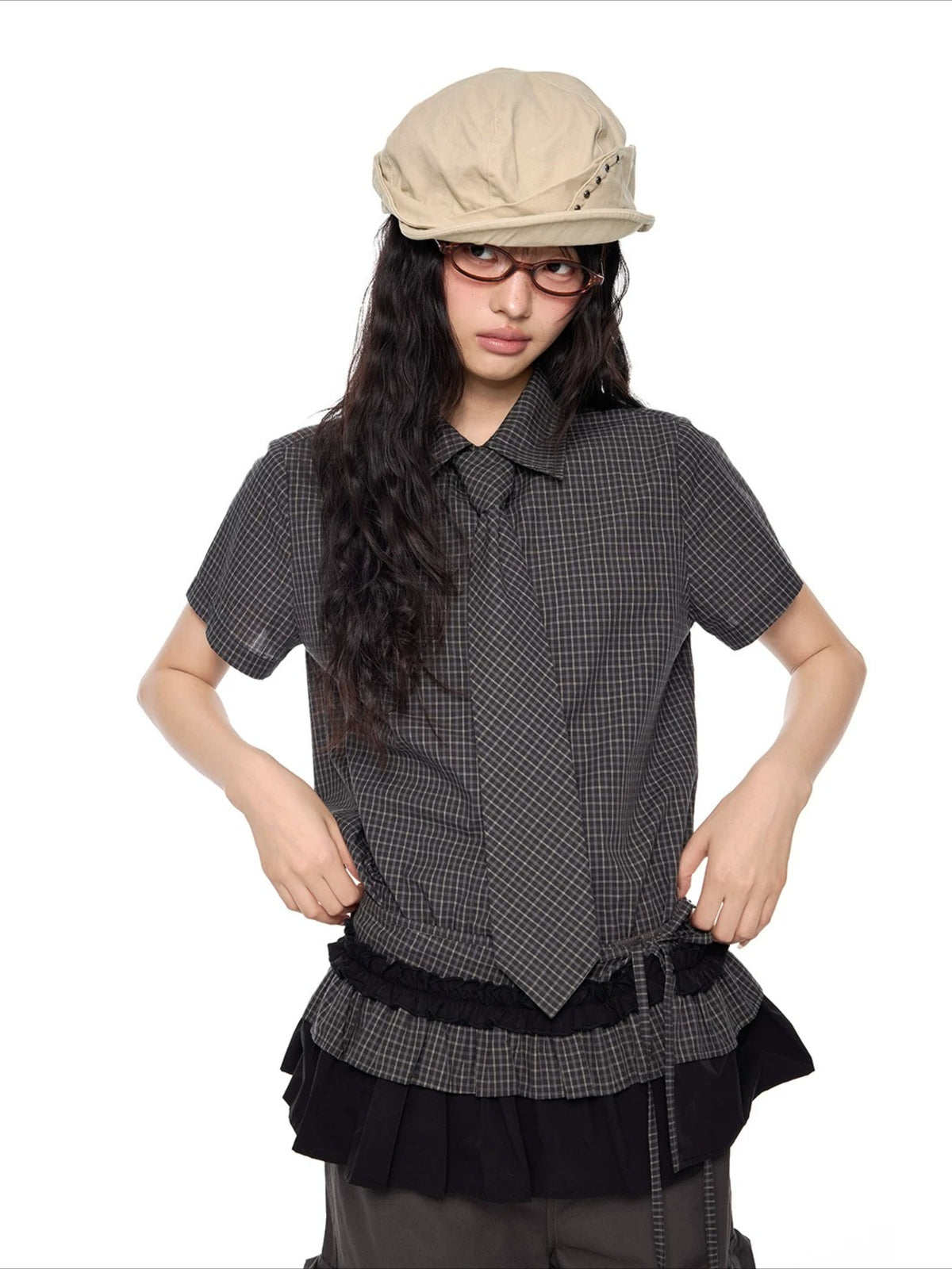 Plaid Tie Blouse