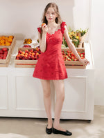 Red Embroidered Ruffle Dress