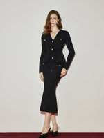 V-Neck Waist-Cinching Mermaid Cardigan & Skirt Set