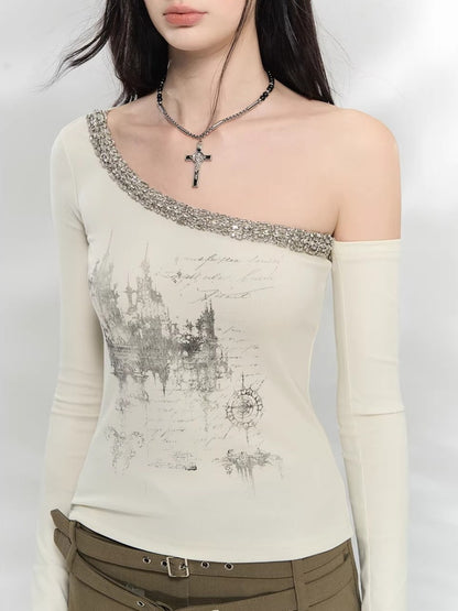 Crystal Asymmetric Print Top