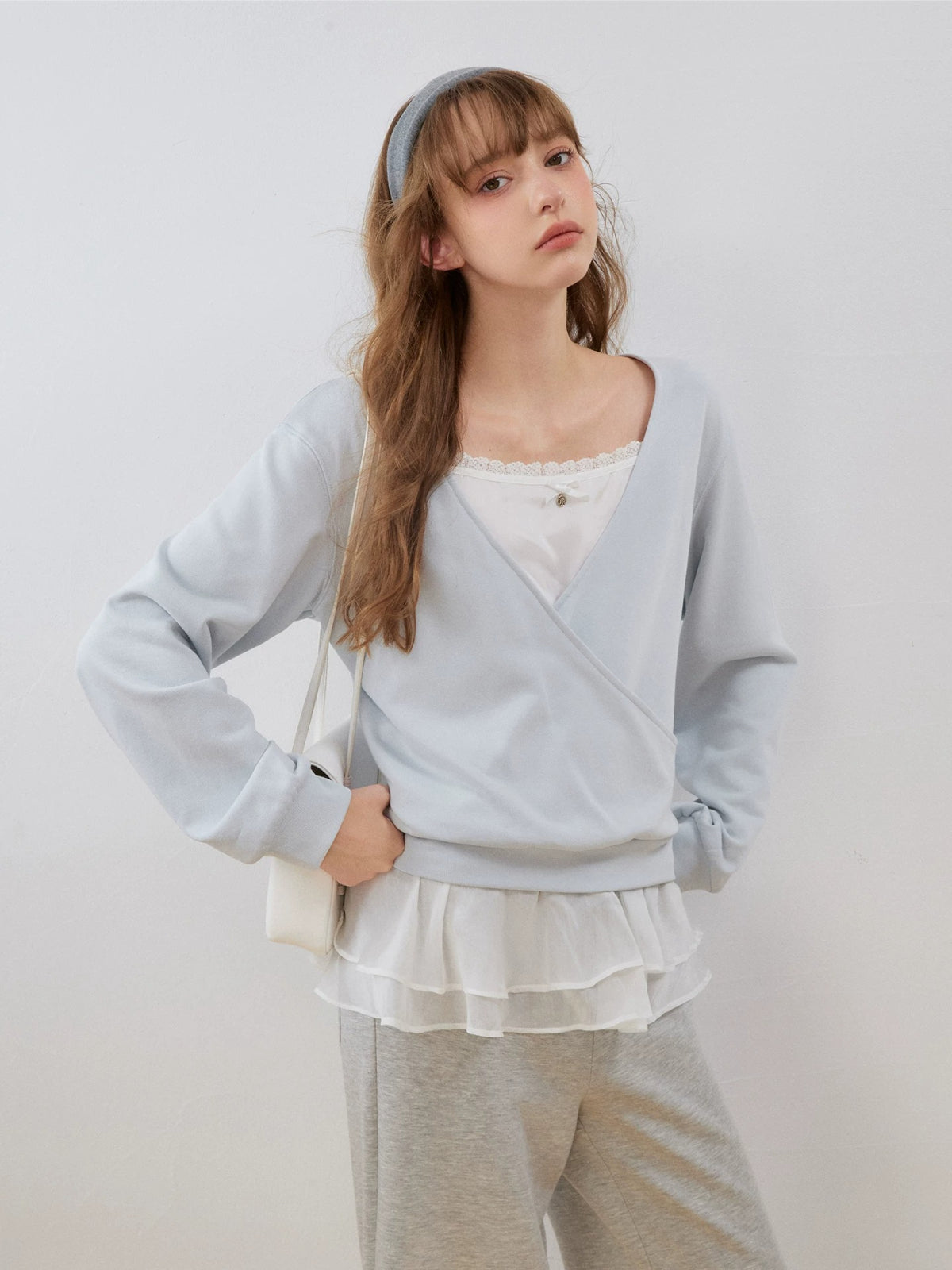 Lace V-Neck Sweatshirt Top